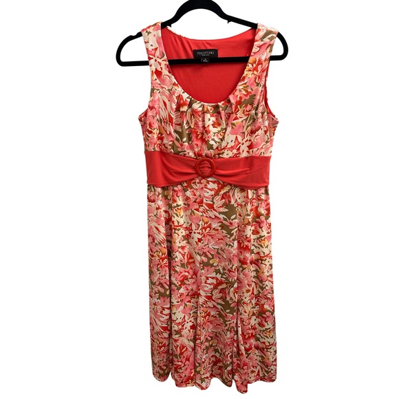 Perceptions New York Dresses & Skirts - Perceptions New York Vintage Y2K Floral Midi Dress Coral Pink Buckle Detail Sz M